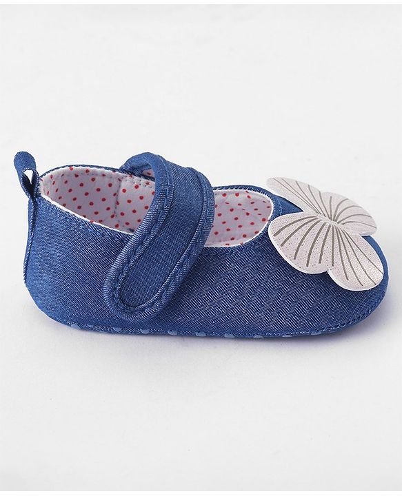 Cute Walk by Babyhug Velcro Closure Booties Butterfly Applique - Blue