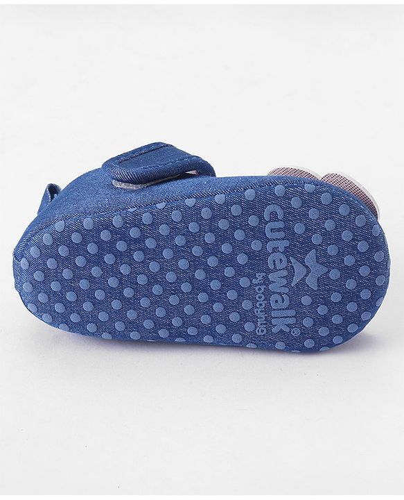 Cute Walk by Babyhug Velcro Closure Booties Butterfly Applique - Blue