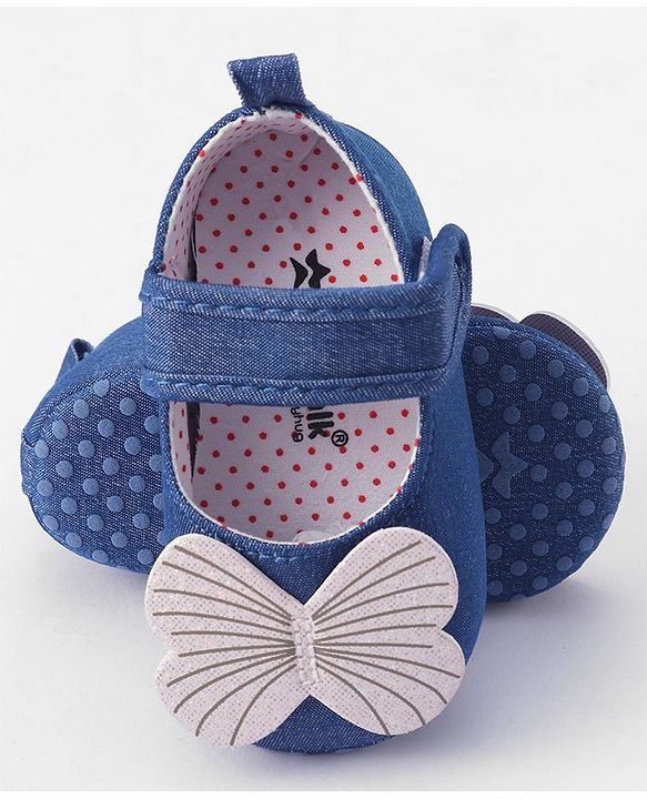 Cute Walk by Babyhug Velcro Closure Booties Butterfly Applique - Blue