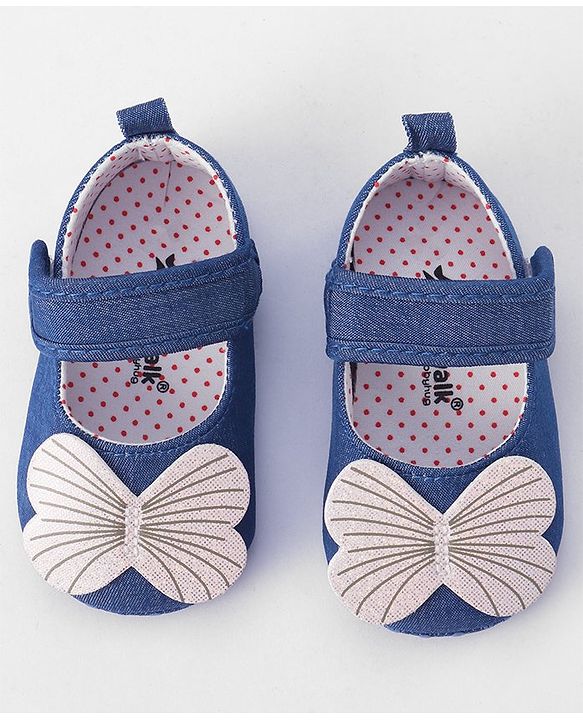 Cute Walk by Babyhug Velcro Closure Booties Butterfly Applique - Blue