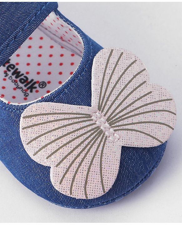 Cute Walk by Babyhug Velcro Closure Booties Butterfly Applique - Blue