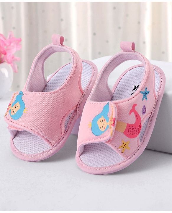 Cute Walk by Babyhug Velcro Closure Booties With Mermaid Print - Pink