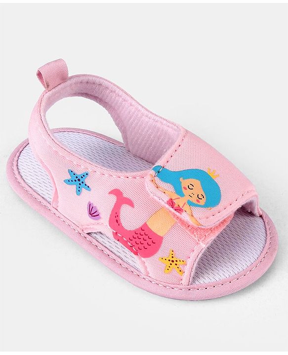 Cute Walk by Babyhug Velcro Closure Booties With Mermaid Print - Pink