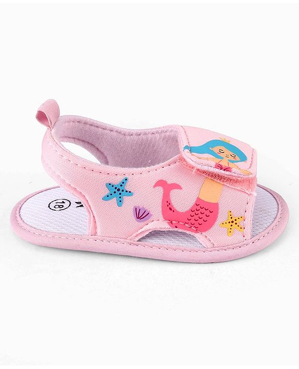 Cute Walk by Babyhug Velcro Closure Booties With Mermaid Print - Pink