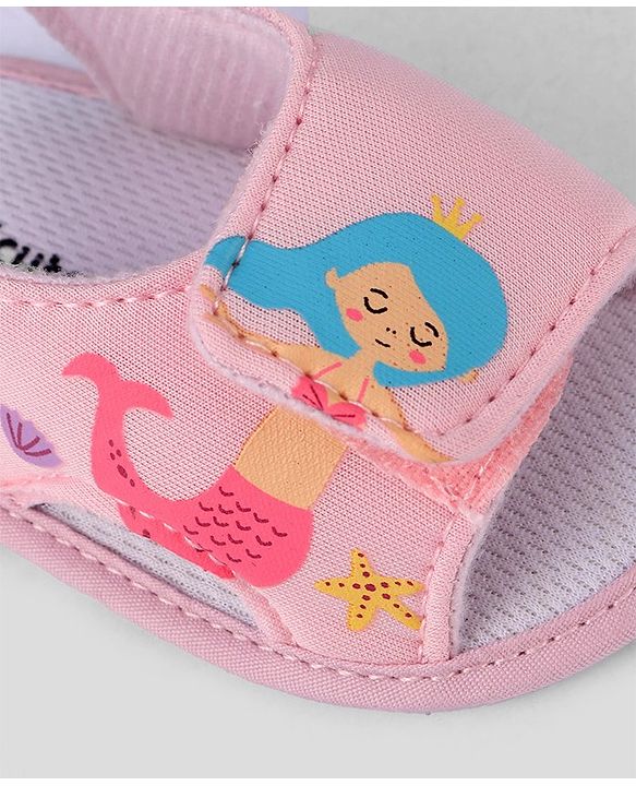 Cute Walk by Babyhug Velcro Closure Booties With Mermaid Print - Pink
