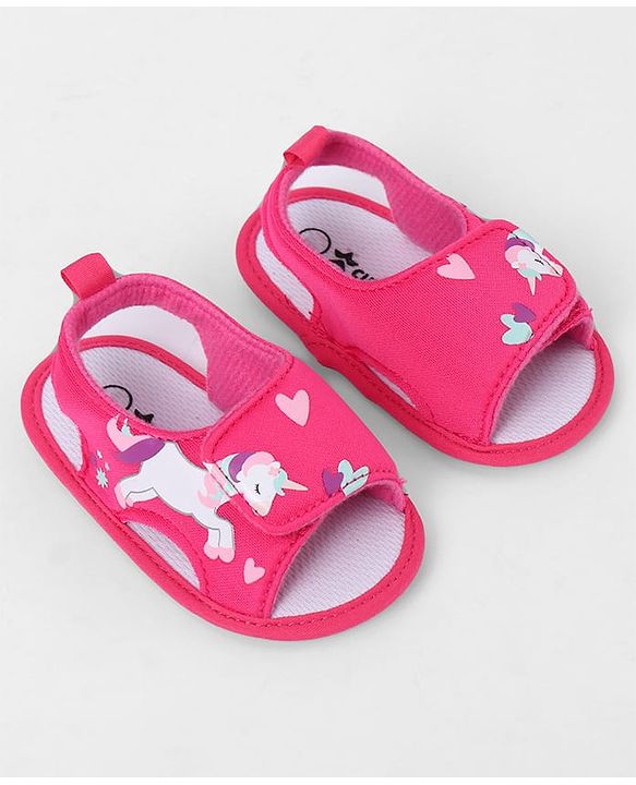 Cute Walk by Babyhug Velcro Closure Booties With Watermelon Print - Blue & Fuchsia