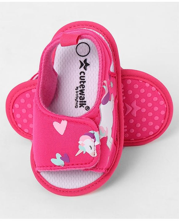 Cute Walk by Babyhug Velcro Closure Booties With Watermelon Print - Blue & Fuchsia