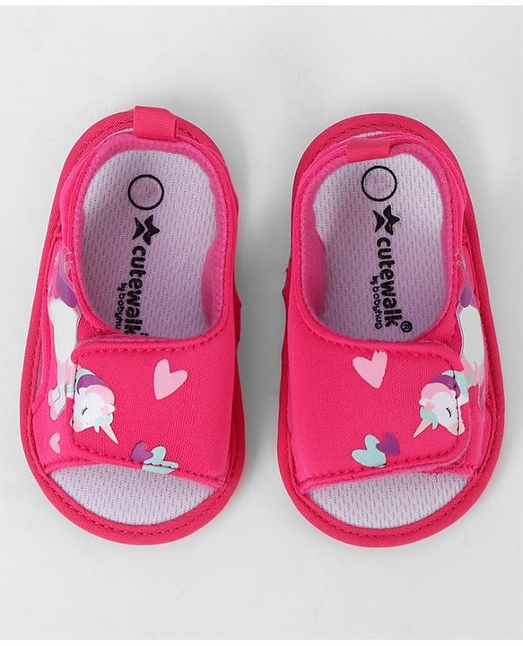 Cute Walk by Babyhug Velcro Closure Booties With Watermelon Print - Blue & Fuchsia