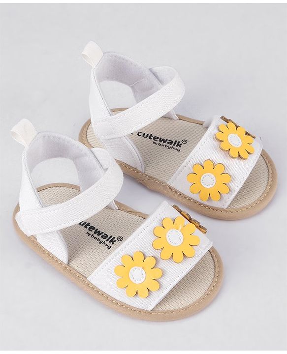 Cute Walk by Babyhug Velcro Closure Booties With Floral Applique - White