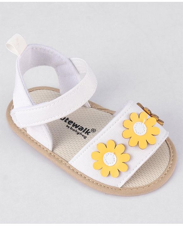 Cute Walk by Babyhug Velcro Closure Booties With Floral Applique - White