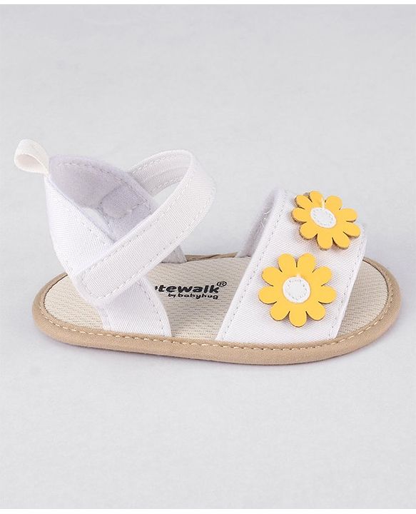 Cute Walk by Babyhug Velcro Closure Booties With Floral Applique - White