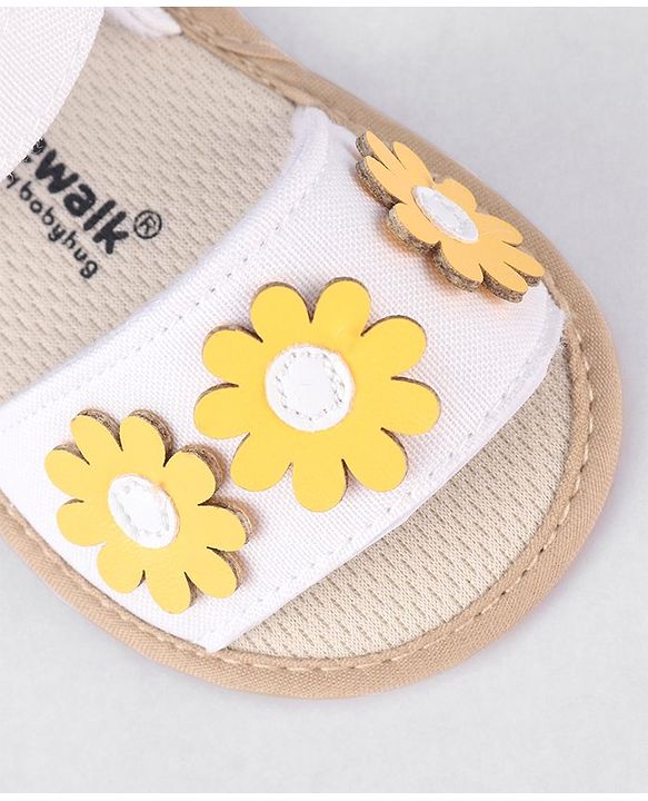 Cute Walk by Babyhug Velcro Closure Booties With Floral Applique - White