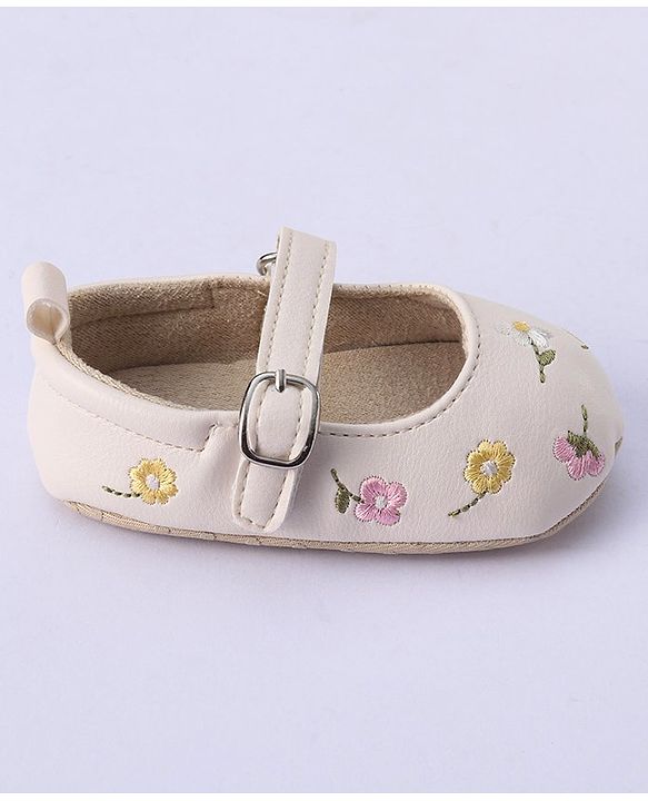 Cute Walk by Babyhug Bucled Booties Floral Embroidery - White
