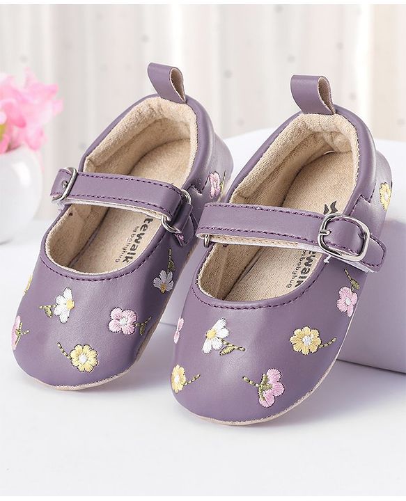 Cute Walk by Babyhug Buckled Booties Floral Embroidery - Purple