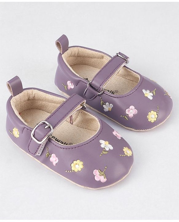 Cute Walk by Babyhug Buckled Booties Floral Embroidery - Purple