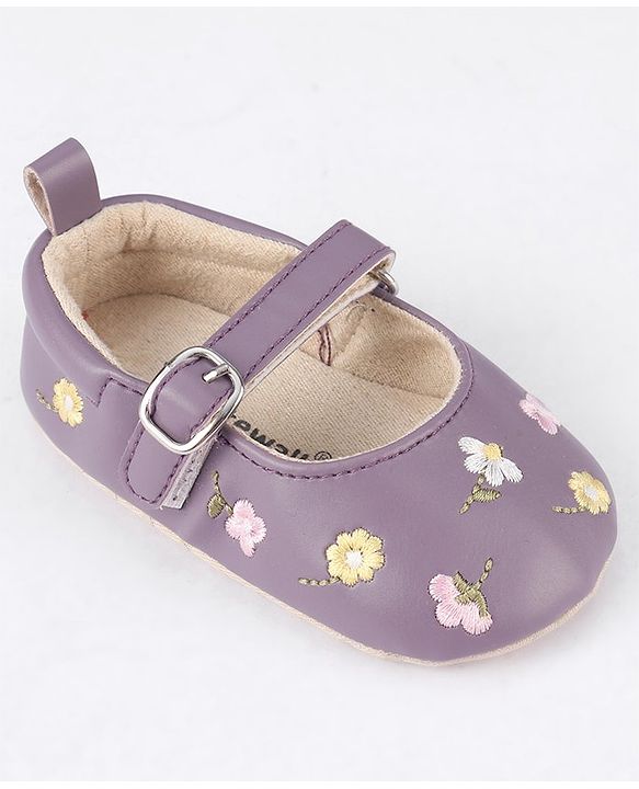 Cute Walk by Babyhug Buckled Booties Floral Embroidery - Purple