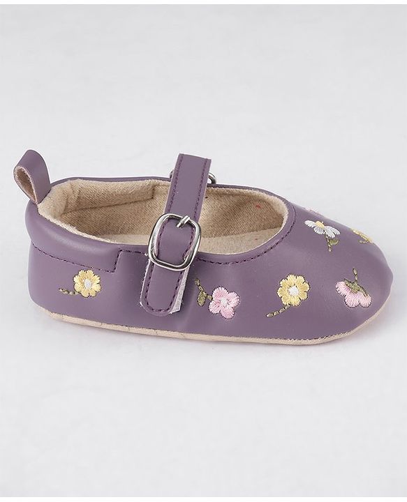 Cute Walk by Babyhug Buckled Booties Floral Embroidery - Purple