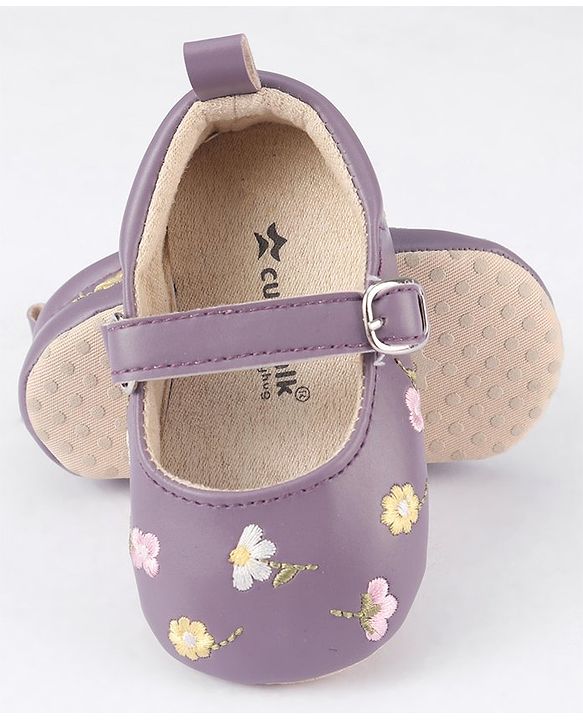 Cute Walk by Babyhug Buckled Booties Floral Embroidery - Purple