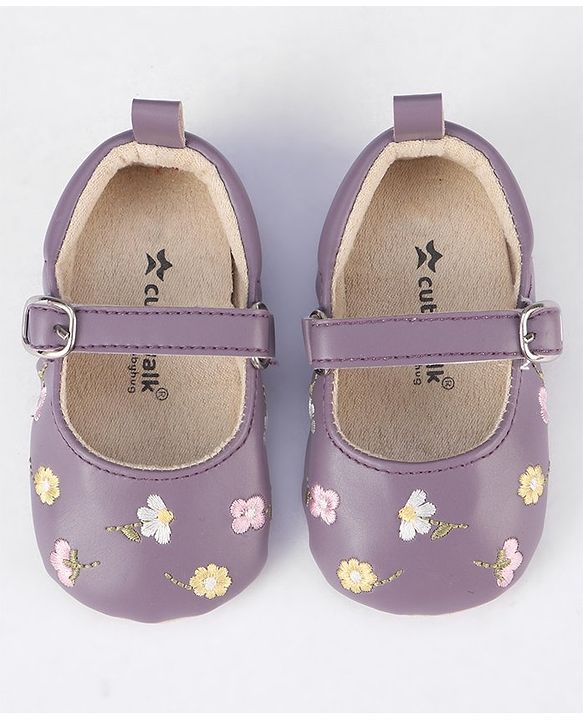 Cute Walk by Babyhug Buckled Booties Floral Embroidery - Purple