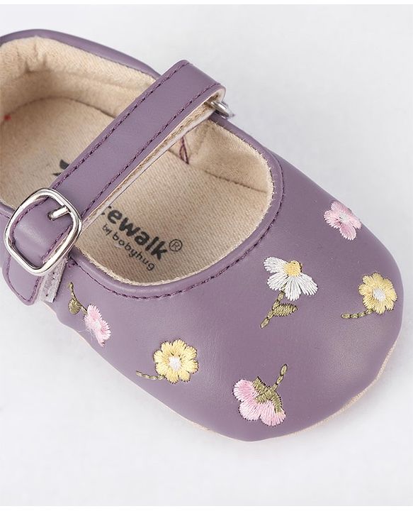 Cute Walk by Babyhug Buckled Booties Floral Embroidery - Purple