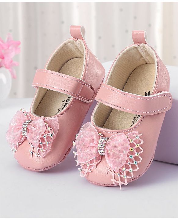 Cute Walk by Babyhug Velcro Closure Booties With Bow Applique - Pink