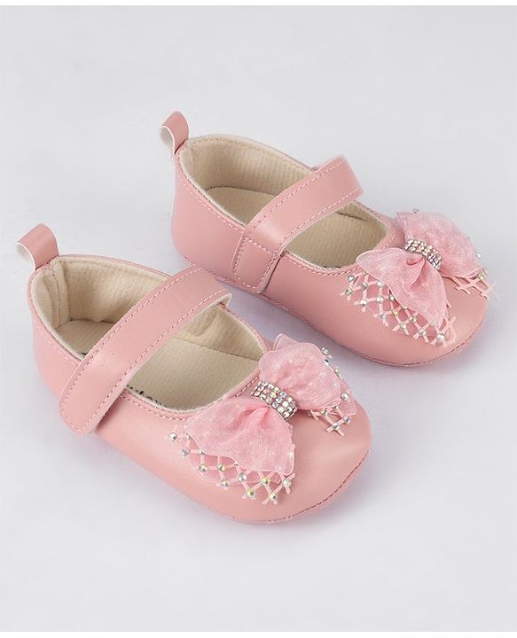 Cute Walk by Babyhug Velcro Closure Booties With Bow Applique - Pink
