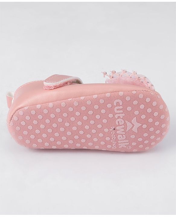 Cute Walk by Babyhug Velcro Closure Booties With Bow Applique - Pink