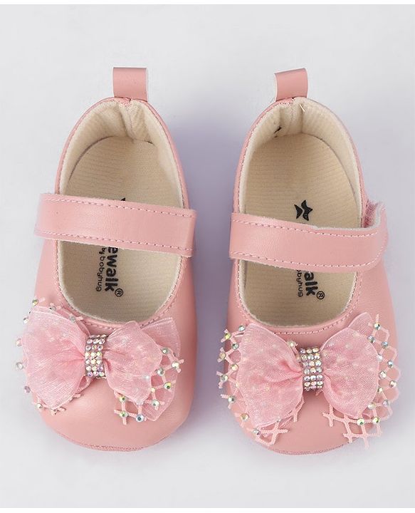 Cute Walk by Babyhug Velcro Closure Booties With Bow Applique - Pink