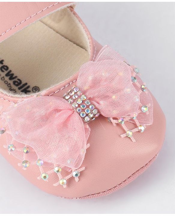 Cute Walk by Babyhug Velcro Closure Booties With Bow Applique - Pink
