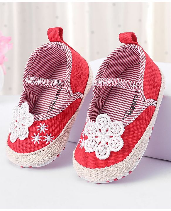 Cute Walk by Babyhug Slip On Booties With Floral Embroidery - Red