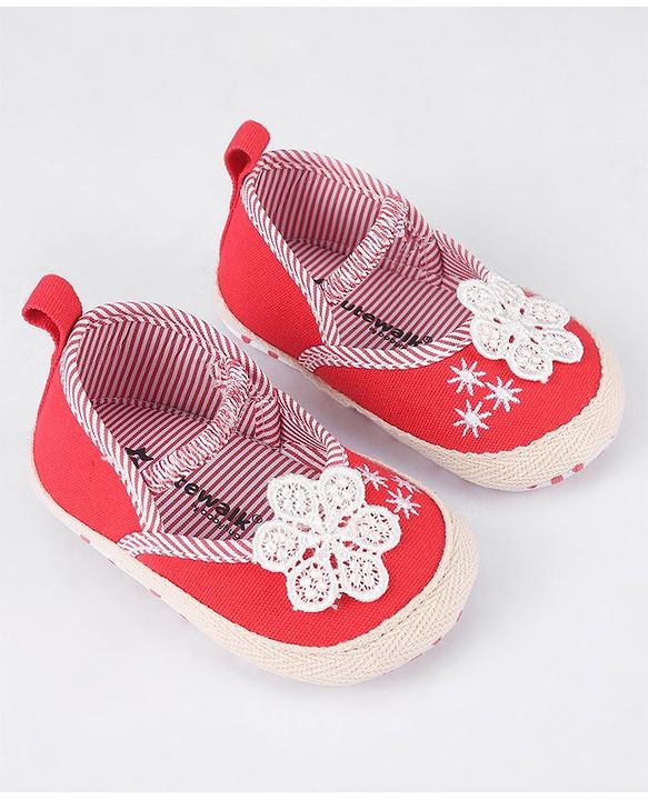 Cute Walk by Babyhug Slip On Booties With Floral Embroidery - Red