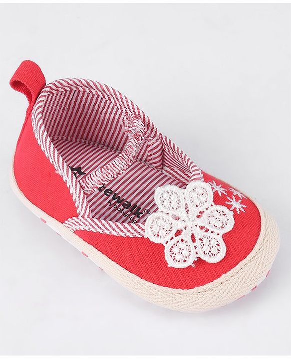 Cute Walk by Babyhug Slip On Booties With Floral Embroidery - Red