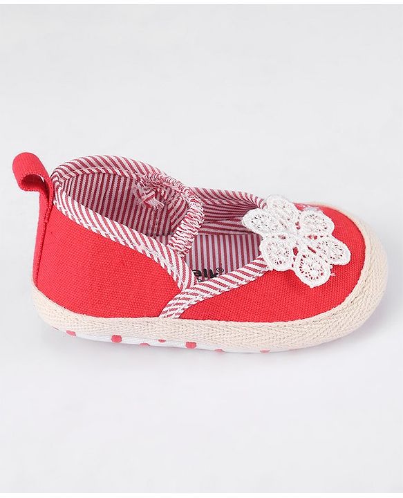Cute Walk by Babyhug Slip On Booties With Floral Embroidery - Red