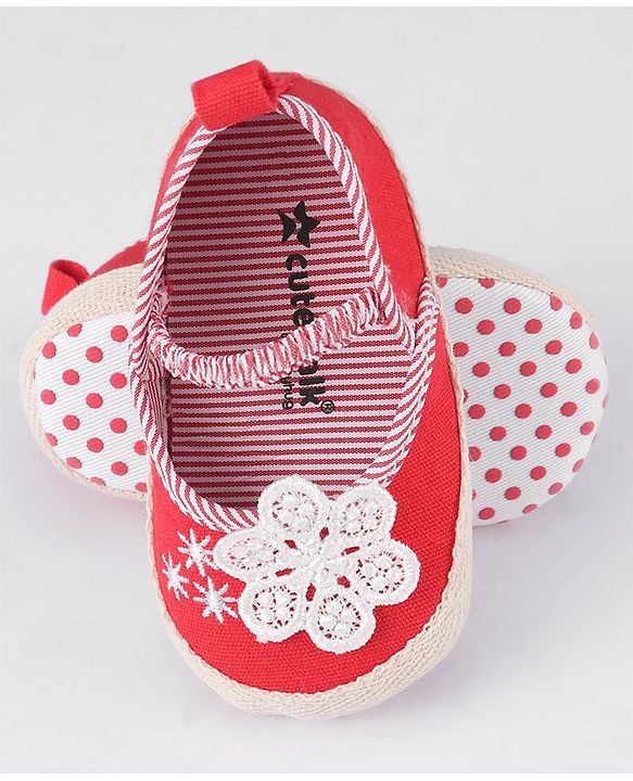 Cute Walk by Babyhug Slip On Booties With Floral Embroidery - Red