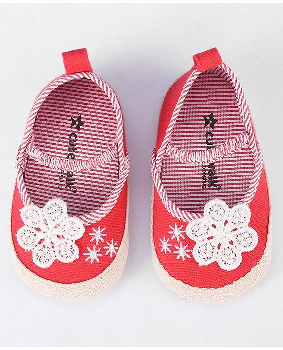 Cute Walk by Babyhug Slip On Booties With Floral Embroidery - Red