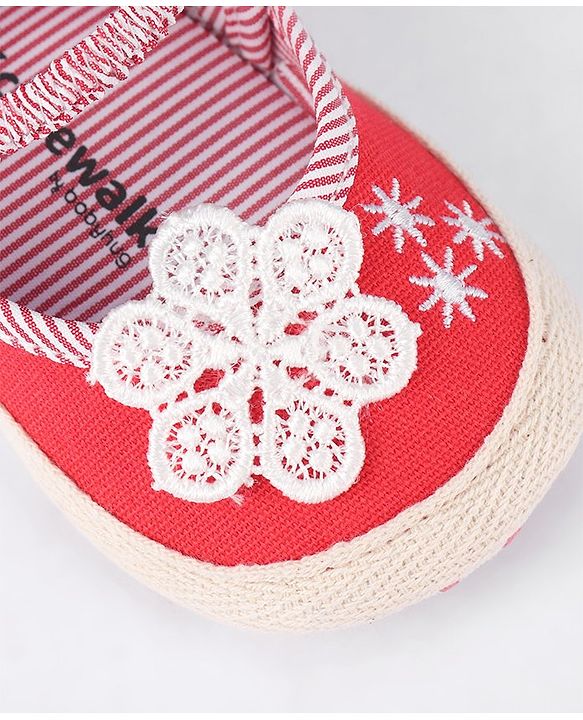 Cute Walk by Babyhug Slip On Booties With Floral Embroidery - Red