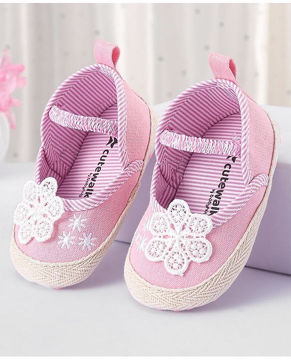 Cute Walk by Babyhug Slip On Booties With Floral Embroidery - Red