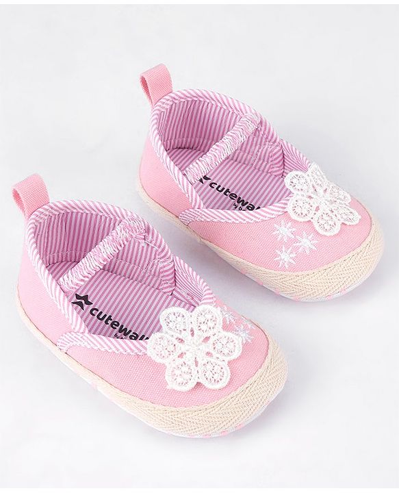 Cute Walk by Babyhug Slip On Booties With Floral Embroidery - Red