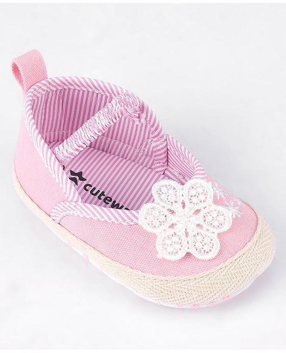 Cute Walk by Babyhug Slip On Booties With Floral Embroidery - Red