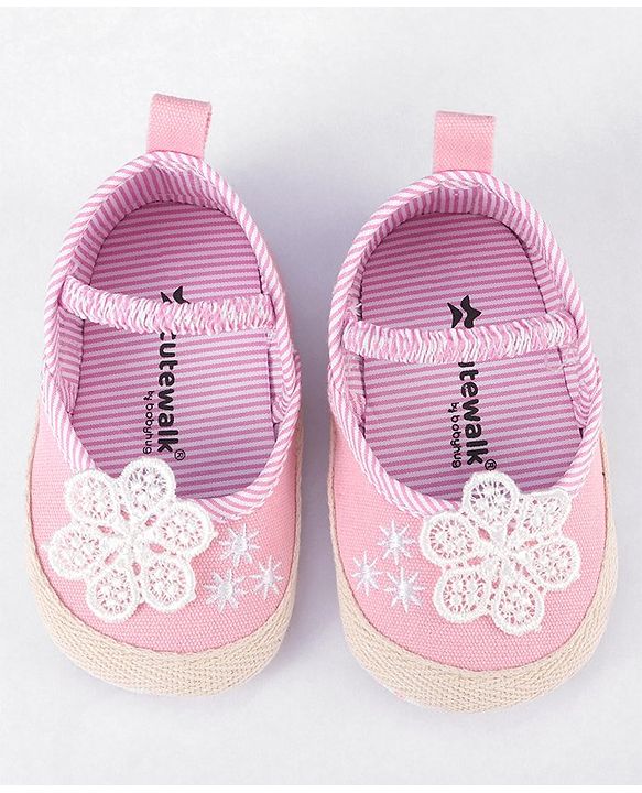 Cute Walk by Babyhug Slip On Booties With Floral Embroidery - Red