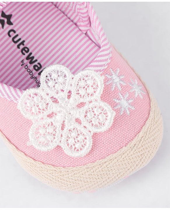 Cute Walk by Babyhug Slip On Booties With Floral Embroidery - Red