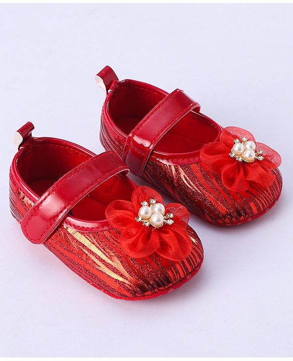 Cute Walk by Babyhug Booties Floral Applique - Red