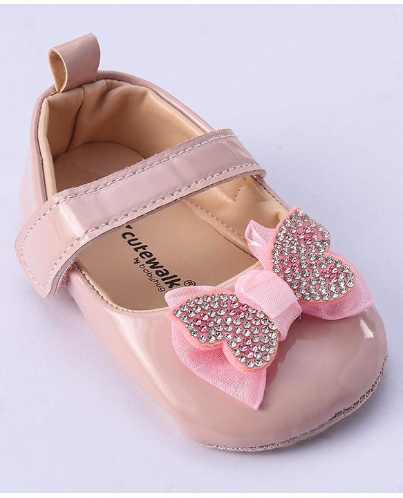 Cute Walk by Babyhug Velcro Closure Booties Bow Applique - Pink