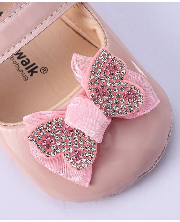 Cute Walk by Babyhug Velcro Closure Booties Bow Applique - Pink