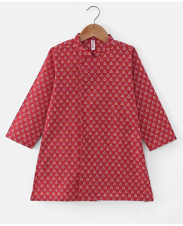 Babyhug Cotton Woven Full Sleeves Printed Dhoti Kurta Set - Red