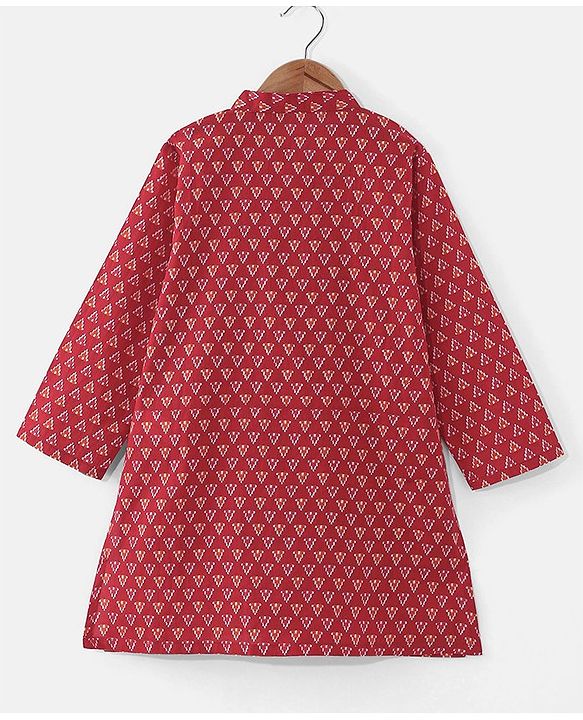 Babyhug Cotton Woven Full Sleeves Printed Dhoti Kurta Set - Red