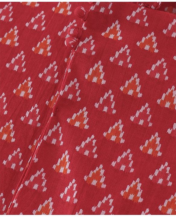 Babyhug Cotton Woven Full Sleeves Printed Dhoti Kurta Set - Red