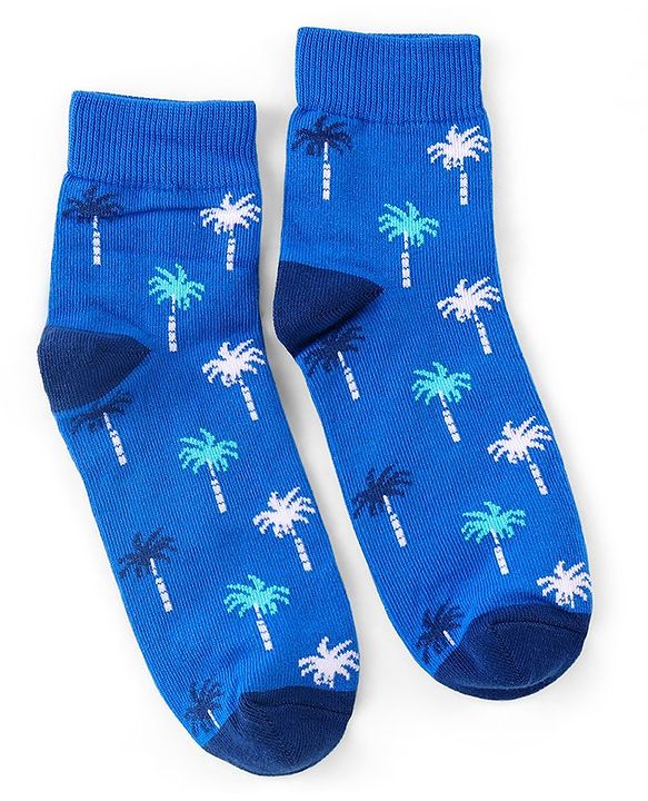 Pine Kids High Ankle Length Socks Hawaiin Theme Print Pack of 3 - Blue