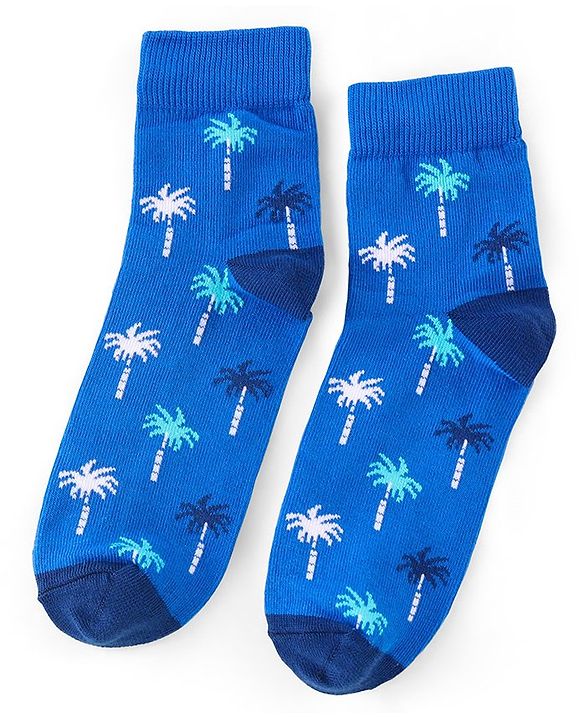 Pine Kids High Ankle Length Socks Hawaiin Theme Print Pack of 3 - Blue