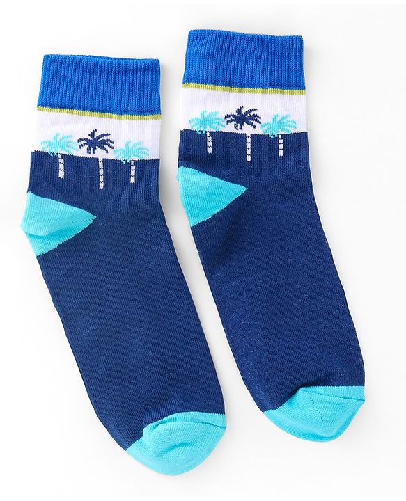 Pine Kids High Ankle Length Socks Hawaiin Theme Print Pack of 3 - Blue